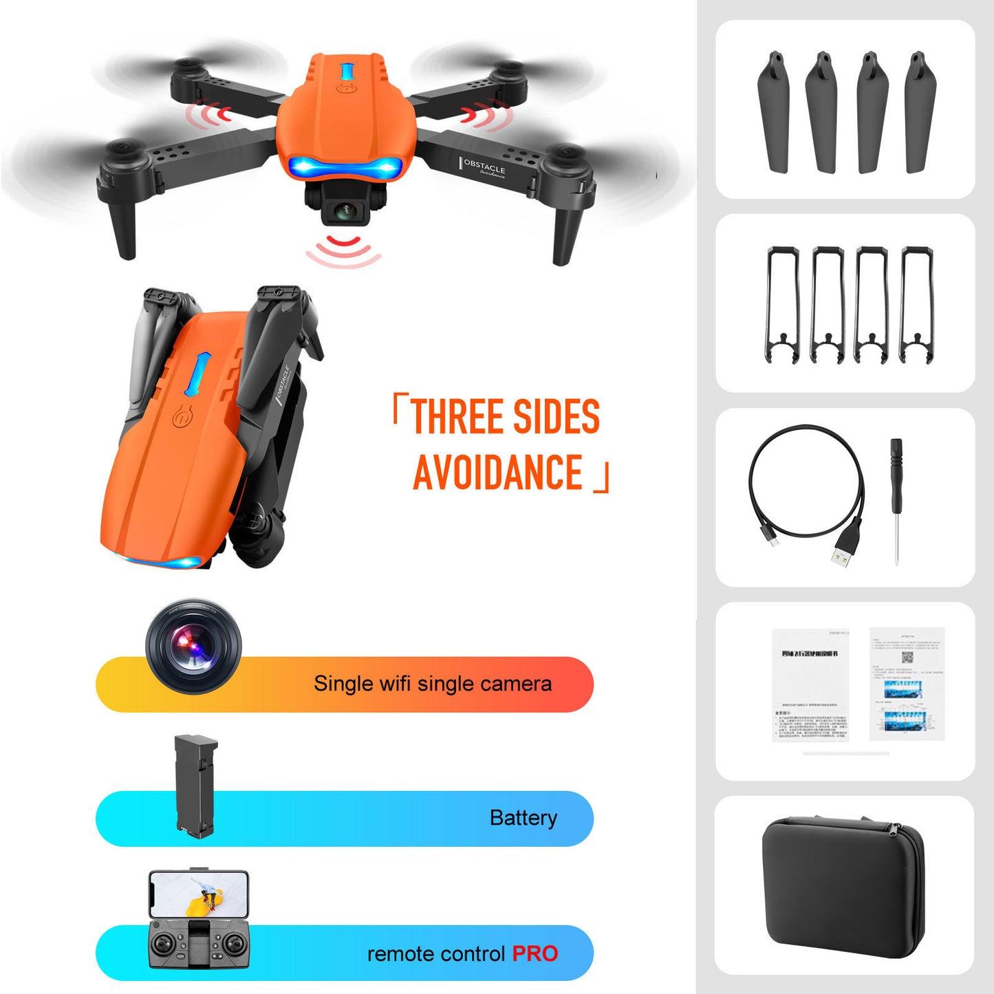 Drone 4K Double Caméra avec Évitement d’Obstacles à 3 Côtés – Télécommande et Stabilisation