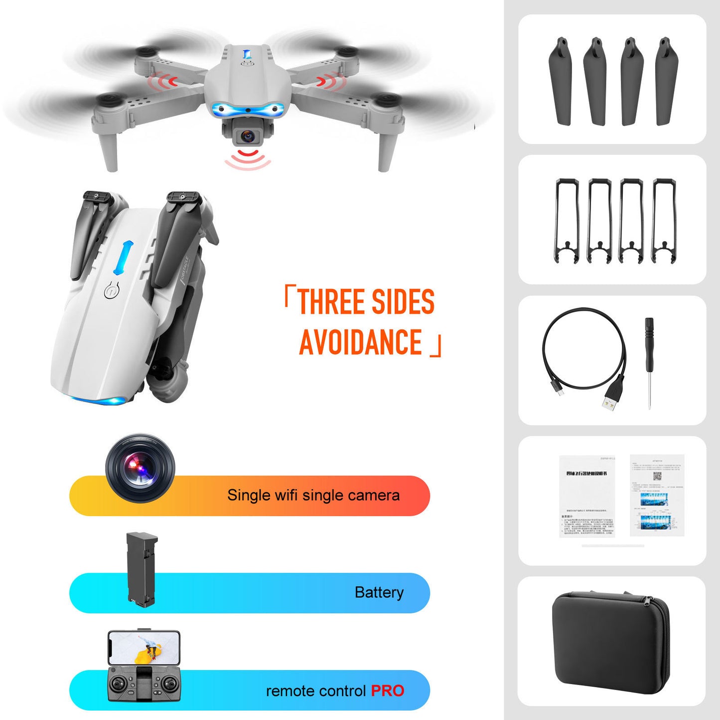 Drone 4K Double Caméra avec Évitement d’Obstacles à 3 Côtés – Télécommande et Stabilisation